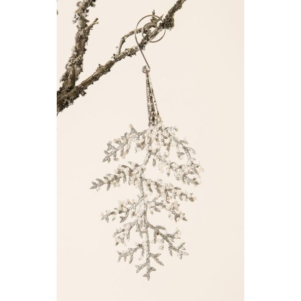 Dekoration perle blad i kraftig slv eller guld str. H20 cm, 2 ass. Slv